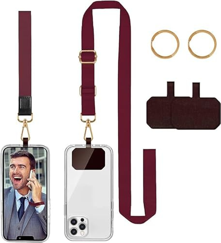 DGHYDZ Cell Phone Lanyard, Universal Crossbody Lanyards Adjustable Shoulder Neck Strap with wrist lanyard, 2 Key Rings, 2 Phone Tether Pads Compatible Most Smartphones