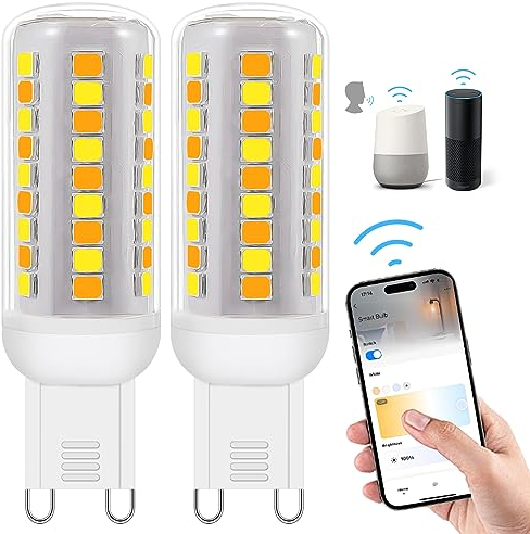 Lampadine LED G9 intelligenti Wi-Fi, compatibili con Alexa /Google Home, AC 230V Stepless dimmerabile, 2700K-6500K, luminosità regolabile 1%-100%, 0,4-4W, 40LM-400LM, funzione timer,confezione da 2
