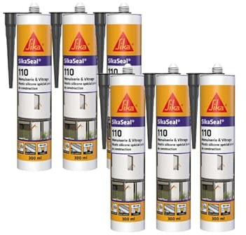 Lot de 6 mastics silicone SIKA SikaSeal 110 Menuiserie & Vitrage - Anthracite - 300ml
