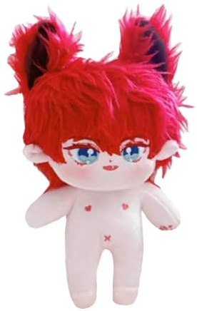 niannyyhouse Plüschpuppe, 20 cm, rot, bunt, braunes Haar, Junge, humanoider Stoffkörper, kein Attribut, tragbare Kleidung (1 mit Skelett)