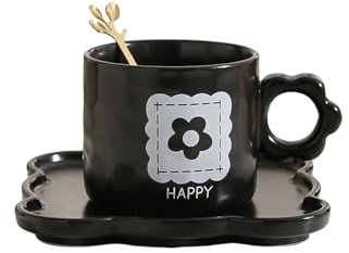 HACLEN Tazas Y Platillo De Café Modernos, Tazas De Té De Cerámica con Asa, Tazas De Capuchino Juego, para Café con Leche, Café, Cafetería, Té,2