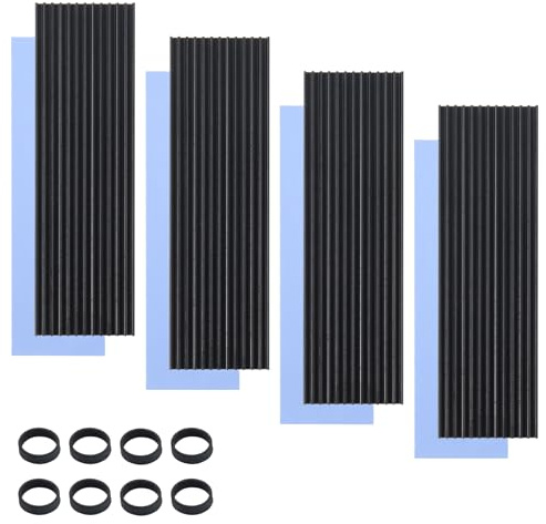 ELUTENG M.2 SSD Heatsink 4PCS 2280 SSD Heat Sink with NVMe SSD Thermal Pad NVMe Heat Sink with 8 Black Rubber Straps for PC/PS5 M.2 PCIE NVMe SSD or M.2 SATA SSD