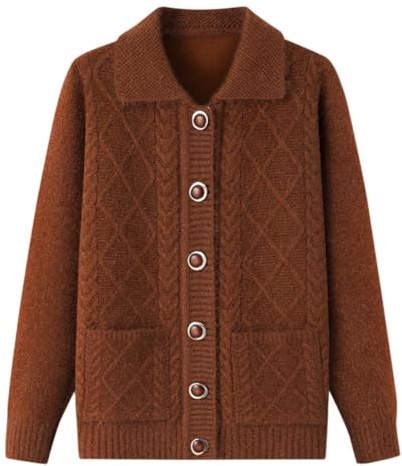 ACMEDE Cardigan Tricoté Femme À Manches Longues avec Poche Pull Tricoté Épais Et Chaud pour Les Personnes Âgées D'Âge Moyen, Veste Thermique Manteau De Grand Mère Épaissi Tricot Top Cadeau 45-72KG