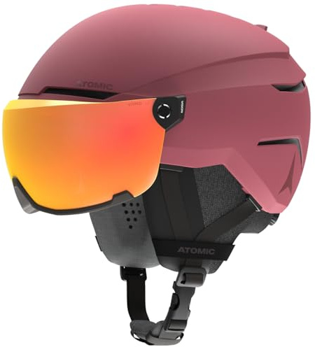 ATOMIC Savor Visor Stereo Skihelm mit Visier - Maroon - Größe S - Snowboard- & Ski-Helm mit Brille - 360° Fit System & Active Aircon Belüftungssystem - Holo Core für maximale Stoßdämpfung