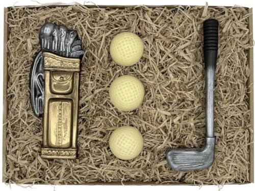 Schokolade Golf Geschenkset – „Das süße Hole-in-One“ Motivbox für Golfer & Fans – Lustige Geschenkidee für Männer & Frauen – Schokoladen-Golfbälle & Equipment