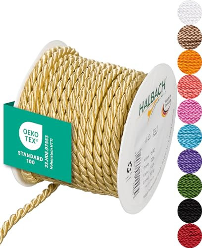 Halbach Seidenbänder Cordoncino premium (giallo miele), larghezza 6 mm, lunghezza 10 m, prodotto in Germania e certificato Öko-Tex, cordoncino in raso lucido in acetato