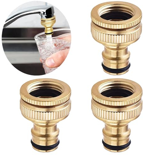 Uni-Fine 2-in-1 Garden Hose Quick Connector Kit - Brass, 1/2 & 3/4 Inch, Nozzle & End Connector for Kitchen & Outdoor Use