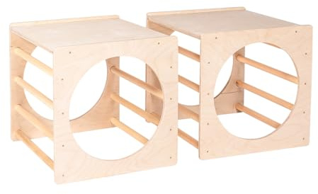 mamikids - Set Cubo Montessori Multiattività con Struttura per Arrampicata, Gioco Educativo Montessoriano in Legno Naturale con Tunnel, Ideale Come Tavolino Bambini, 2 Pz - Made in Italy
