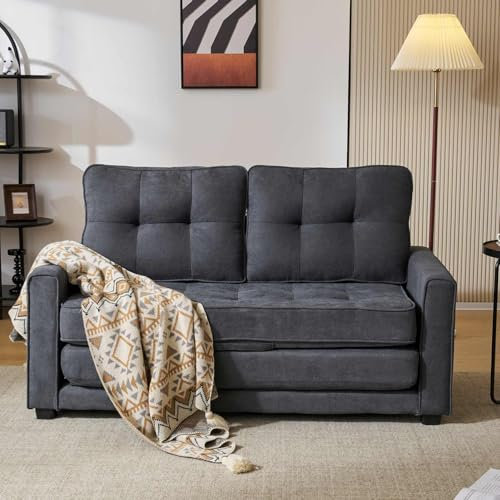 KOMHTOM Grau 2 Sitzer kleine Sofa Couch mit Schlaffunktion Ausziehbares Schlafsofa geeignet für Schlafzimmer Wohnzimmer Arbeitszimmer (Grau)