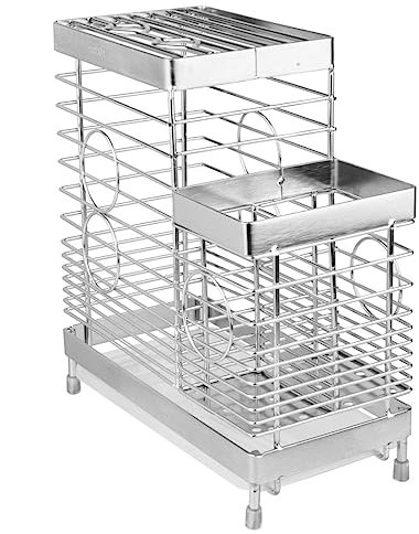 Mikinona Platzsparendes Küchenregal Utensilienaufbewahrung Organizer Schneidebretthalter Elegantes Edelstahldesign