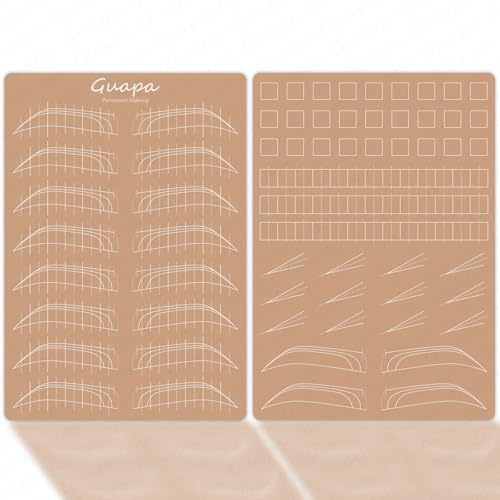 Guapa Lot de 4 peaux d'entraînement réalistes en silicone pré-imprimées recto verso pour traits, ombrage, sourcils, microblading, maquillage permanent (Brown eyebrow training skin)