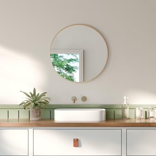 S'AFIELINA® Spiegel rund 50 cm, Gold, Spiegel mit Rahmen HD-Spiegel wandspiegel, dekorative wandspiegel Einfache Montage, Geeignet für Badezimmer, Wohnzimmer, Flure und andere Orte
