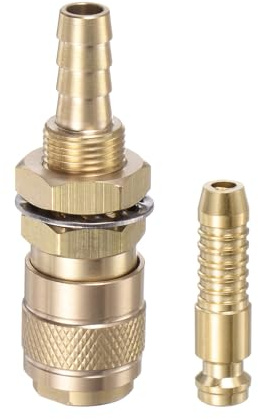 sourcing map 2pcs Gas & Water Quick Connector for Tube Inner Dia 6mm with Hose for TIG 12 18 20 27 Quick Connect Fittings Welding Torch Gas Release, Brass