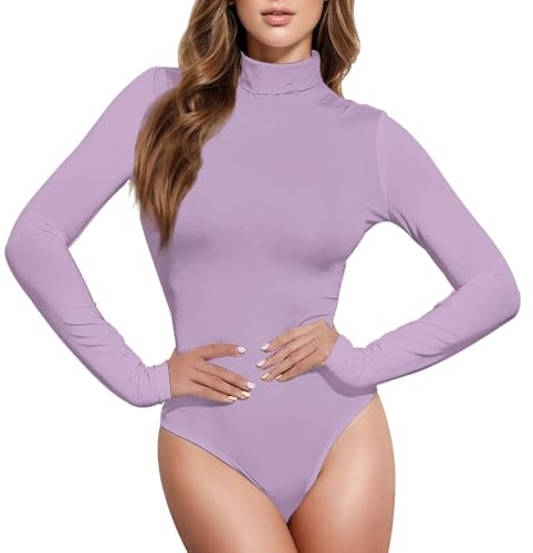 CHIFIGNO Tuta da donna a maniche lunghe con collo alto blu cielo chiaro body top pagliaccetto da donna