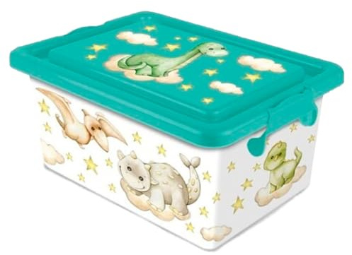 Acan Tradineur Scatola di plastica con chiusure laterali a clip e coperchio, cassetto portaoggetti multiuso, ordinazione, oggetti, casa, prodotto in Spagna (Dinosauri, 23 litri, 45,5 x 32 x 22 cm)
