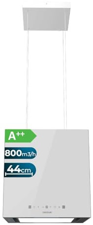 Cecotec Campana Extractora 44Cm En Isla Cuadrada Bolero Flux Cct 448000 Glass White A++. Acabado Vidrio Blanco, Succión 800M3/H, Motor 210W, 3 Potencias, Filtro Carbono