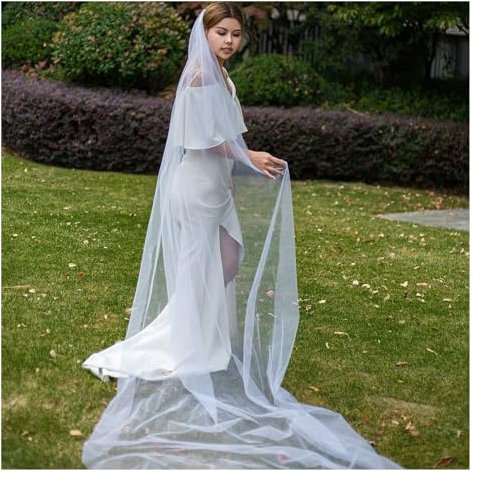 MZPOZB Hochzeit Schleier Hochzeitszubehör 3 Meter 2-Schicht-Brautschleier Weiß Elfenbein Einfacher Brautschleier mit Kamm Hochzeitsschleier Hochzeit Brautschleier(Ivory one Layer,200cm)
