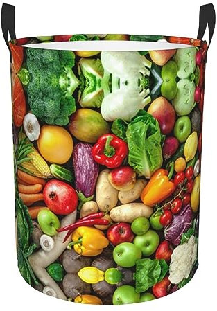 Cesto portaoggetti con stampa di frutta e verdura fresca, cestino portaoggetti in tessuto, capacità per bagno con manici