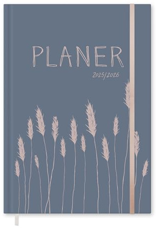 Eine der Guten Terminkalender A5 - Studienplaner 2025 2026, 18 Monate Wochenplaner für Juli 25 bis Dez. 26 mit Gummiband, Hardcover Taschenkalender, Blau Rosa, klimaneutral, FSC Papier