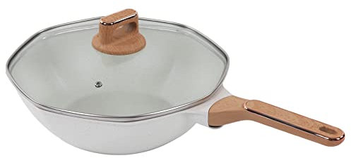 CQIKRWGWS Kochpfanne, Bratpfanne mit 32 cm Durchmesser, medizinischer Stein, achteckiger Wok aus Legierung für Gasherd, Keramik