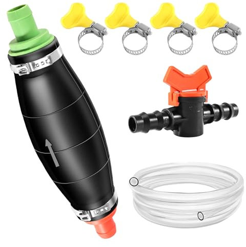 ASOFTY Handpumpe, Umfüllpumpe mit 2,5 m Schlauch, Rohrschelle und Flüssigkeitsregler, Hand Siphonpumpe zum Umfüllen von Flüssigkeiten, Benzinpumpe, Absaugpumpe für Wasser, Benzin, Diesel