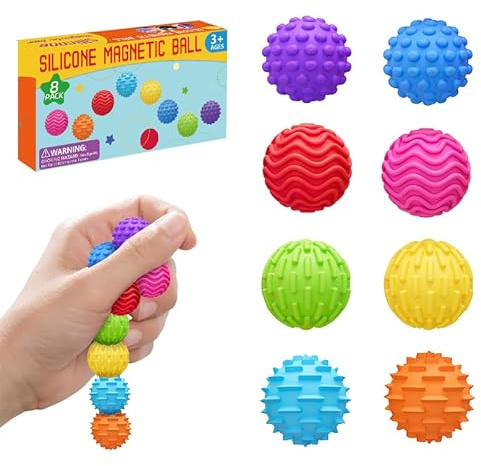 hopihy 8 Stück Magnetische Fidget Toys Stressball - Anti-Stress Spielzeug, Magnetische Anziehungskraft, Sensorik Spielzeug für Kinder & Erwachsene, Magnetkugeln Stressball Silikon