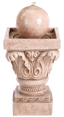 Beliani Gartenbrunnen Wasserspiel mit LED-Licht aus Kunstharz beige Velino