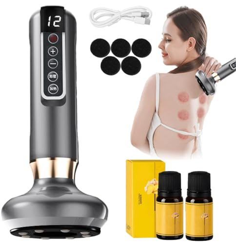 Masseur Anti Cellulite Électrique avec Ventouse – Appareil Anti Cellulite 12 Niveaux Chauffage Rouge | Écran LCD, Gua Sha, Dépression, Pour Ventre Cuisses Jambes (gris)