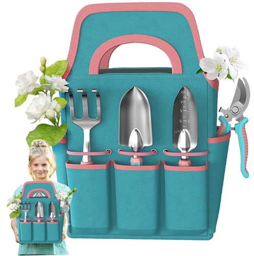 Ensemble d'outils de jardinage – Outils à main en acier robuste avec sac de rangement et gants en caoutchouc antidérapants – 6 pièces pour femme