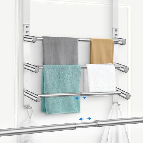 Mittimiya Toallero Extensible de 3 Barras de 44-75 cm, Sin Necesidad de Taladrar, Pared de Acero Inoxidable Brillante, Toallero Adhesivo Y con Taladros para BañO Y Cocina