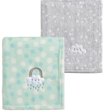 CREVENT 2 Mantas de bebé de 75 x 100 cm, acogedoras, esponjosas y cálidas para bebés, Ropa de Cama para Cuna, Cochecito, Nube Gris y arcoíris