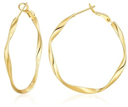 BMMYE Grandes Boucles D’oreilles Créoles En Or Pour Femmes,Grandes Créoles Plaquées Or 14K Pour Femmes 30MM 40MM 50MM 60MM