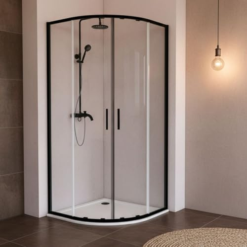 SOULHOME Mampara de ducha semicircular 90x90 cm Altura 200 cm NEGRO