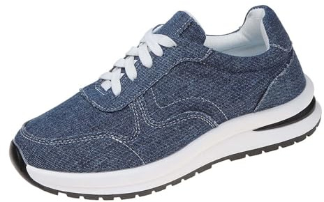 Damskor komfort chic, sneakers dam plattform sko snörning halkfri sko mjuk sula ortopediska sneakers fotavlastning sko arbetssko, Färg: blå, 41 EU