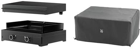 WMF Plancha Set 60E mit Elektrogrill Plancha/Planchadeckel/Abdeckhaube, 3200 W, Grillfläche 60 x 40 cm, Gerätemaße 65.5 x 24.5 x 63 cm, Stahl/Gusseisen/Aluminium/Edelstahl, schwarz