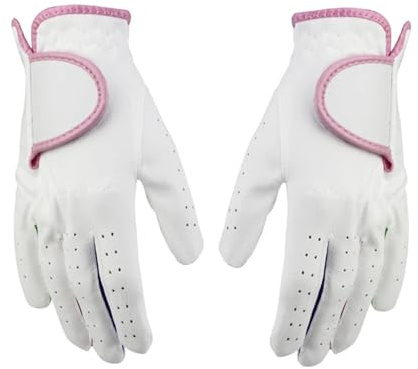 YUSUZH 1 par golfhandskar för barn ungdom junior pojkar flickor tyg för vänster hand höger golfare för nybörjare och proffs (rosa, storlek 16)