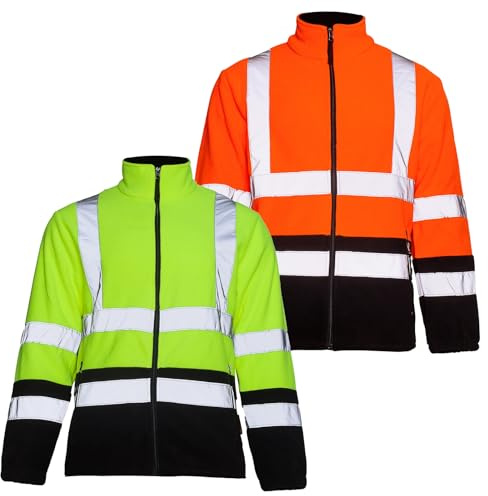 Arbeitsjacke Herren Warnschutz Fleecejacke Klasse 3 Reißverschluss 2 Taschen reflektierende Sicherheitsjacke 400 g/qm Baustelle Straßenbau Arbeitskleidung Männer Logistik Abschleppdienst Gleisbau