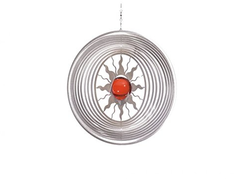 Illumino Edelstahl-Windspiel Sol mit rubinroter 50mm Glaskugel