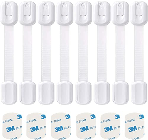 LifenC Adjustable Child Safety Locks, 8 Pack Baby Safety Cupboard Locks,6 Extra Sticker, No Trapped Fingers, Easy Install, No Tools Needed, Child Locks for Kitchen Cupboards, Cabinets, Drawer, Fridge