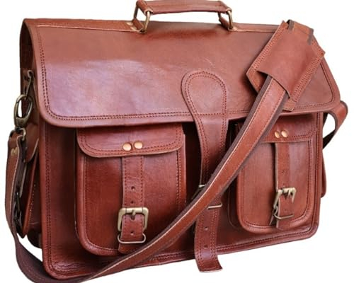 american blue echtes leder umhängetasche laptop aktentasche arbeit schulter crossbody koffer handtasche für männer (18X13X5 Länge X Höhe X Breite)