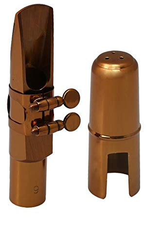 Yibuy Mundstück für Tenorsaxophon / Saxophon, flach, mit Blattdeckel, 9 #