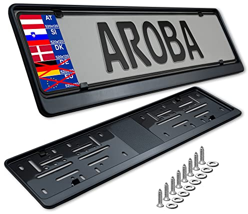 2 x portatarga Premium per auto, 100% acciaio inox, nero lucido (vernice cromata) per Austria Slovenia (targa di dimensioni 520 mm x 120 mm)