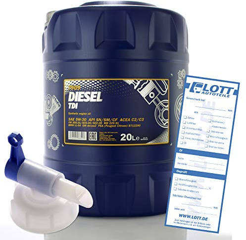 MANNOL 20L Motoröl Diesel TDI 5W-30 Öl 5W30 + Auslaufhahn