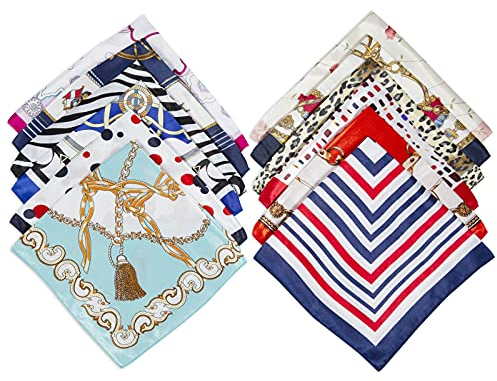 Comius Sharp 12 Stück Halstuch Damen Seidentuch Bandana Faux Seidenschal Quadrat Satin Nickituch Kopftuch Vierecktuch (50 x 50cm)