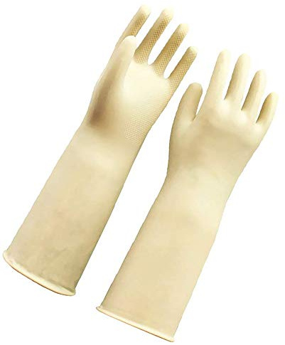 Tenlacum Pick Lange Handschuhe aus Naturlatex-Gummi, strapazierfähig, rutschfest, weiß, 60 cm, White 60cm