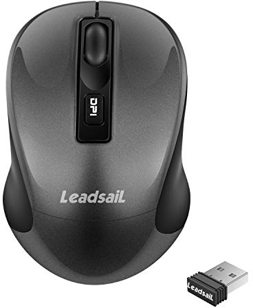 LeadsaiL Mouse Wireless 1600DPI, 2,4 GHz con ricevitore USB, 4 pulsanti, clic e scorrimento silenzioso, durata della batteria di 15 mesi, compatibilità con più dispositivi - grigio