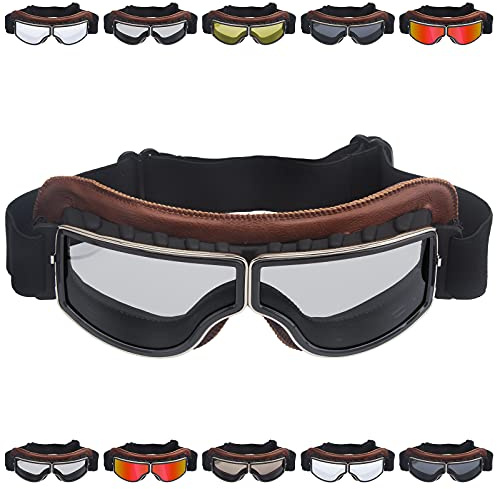 Peicees Vintage Motorcycle Goggles - Aviator Pilot Helmet Glasses for Bike Riding, Mountain Scooter, ATV Eyewear
