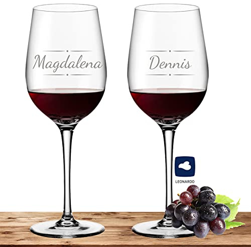 Deitert Leonardo Rotweinglas-Set mit Namen oder Wunschtext graviert, 2er-Set, 430ml, Ciao+, personalisiertes Premium Weinglas in Gastroqualität, (Verzierung 03)