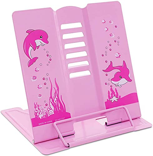 Ouceanwin Leseständer Metall, Buchstützen Buchständer Kinder Verstellbar Book Stand, Multifunktional Buchstutze Kochbuchhalter Faltbar Tablette Buchständer für Küche Arbeitszimmer Büro Schule (Rose)