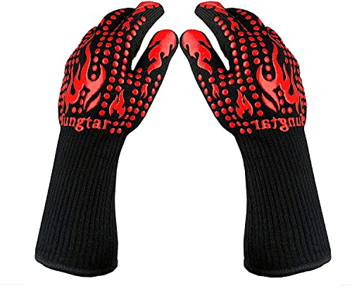 Tungtar Gants de barbecue résistants à la chaleur, gants de four 800 °C, 35,6 cm, résistants à la chaleur extrême, gants de cuisson antidérapants en silicone pour la cuisine, le gril, la cuisson, le